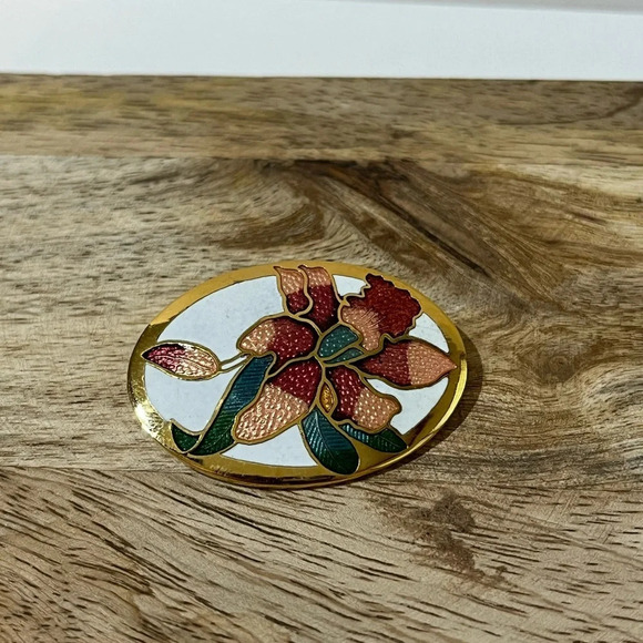 VINTAGE CLOISONNÉ FLORAL BROOCH - Picture 7 of 7